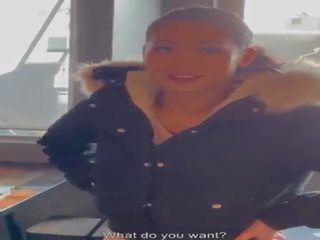 Good sex film in the restaurant with busty Asian French Mailyne